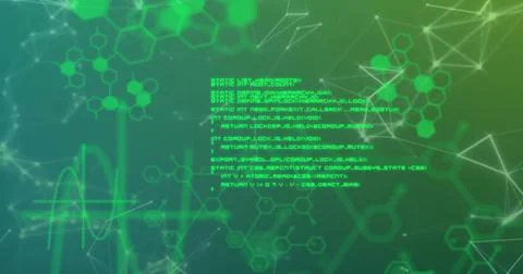 Image of molecules and scientific data processing Stock Photos