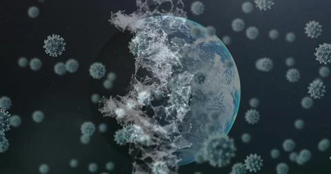 Image of molecules with coronavirus spreading all over world Stock Illustration