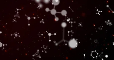 Image of molecules flying over particles in universe Illustrazione stock