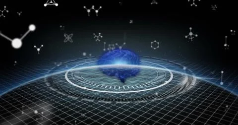 Image of molecules, globe in black space Stock Illustration