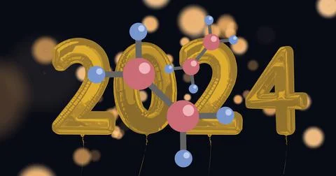 Image of molecules over 2024 text on black background Ilustração Stock