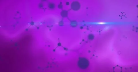 Image of molecules over purple background 库存插图