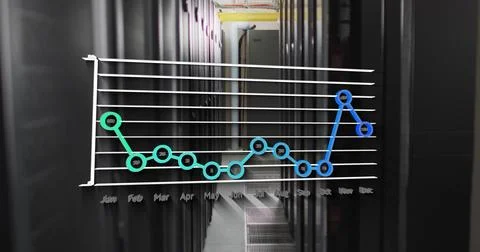 Image of monthly statistics on annual graph over dark computer server room イラスト素材