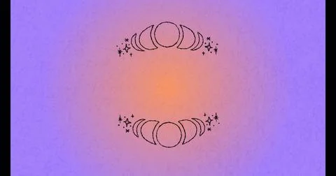 Image of moon and stars over light spot on purple background, copy space Ilustração Stock