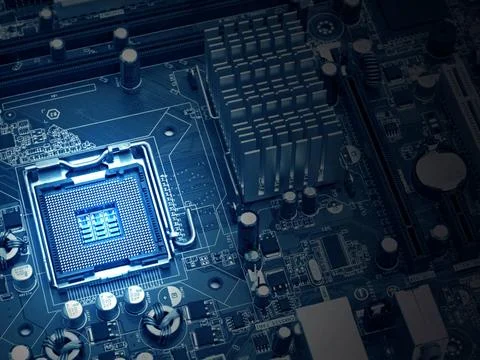 Image of the motherboard without a PC processor closeup image of the mothe... 스톡 사진