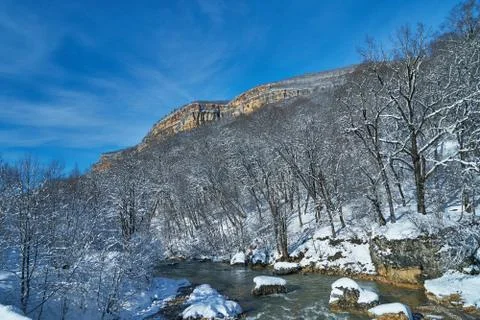 Image of a mountain river in winter. Stock Photos