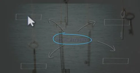 Image of mouse cursor clicking over green screen against social networks text Stock Photos