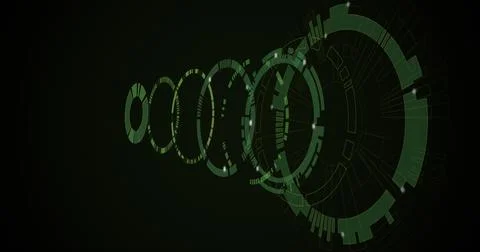 Image of moving circles with light spots on black background 스톡 일러스트