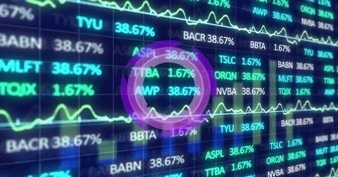 Image of moving clock and financial data processing over office in background Stock Illustration