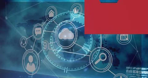 Image of moving clock over data processing on blue background 스톡 일러스트