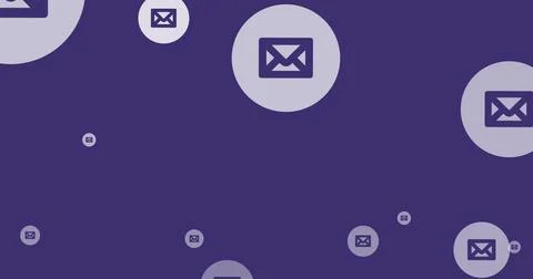 Image of moving envelope icons on blue background Illustrazione stock