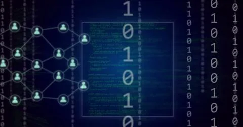 Image of moving layers of processing data and people networks on dark background Stock Photos