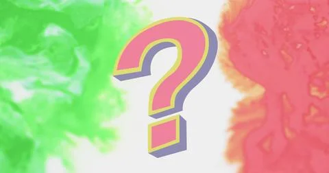 Image of moving shapes and question mark on white background Stock Photos