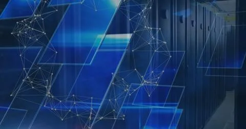 Image of moving shapes over server room Illustrazione stock