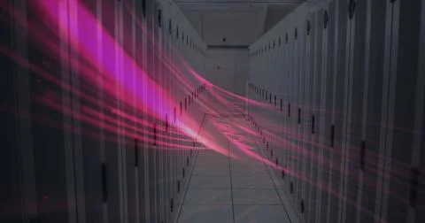 Image of moving shapes over server room Illustrazione stock
