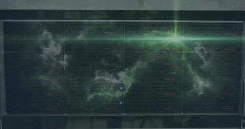 Image of moving shapes over server room Illustrazione stock