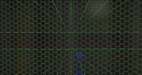 Image of moving shapes over server room Stock Photos