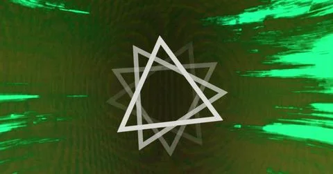 Image of moving triangles over green shapes Stock Photos