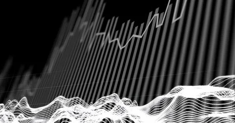 Image of moving white topographical lines over grey graph on black background Stock Illustration