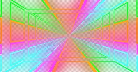 Image of multi colored neon tunnel moving on loop over transparent background Illustrazione stock