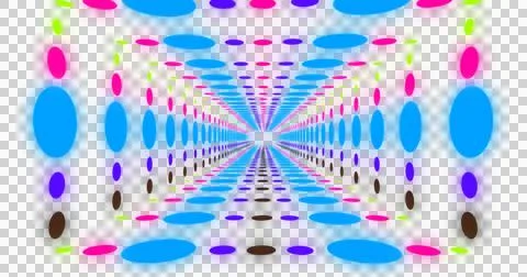 Image of multi colored neon tunnel moving on loop over transparent background Illustrazione stock