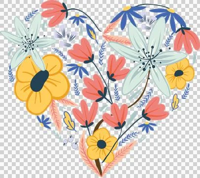 Image of multi coloured flowers forming heart Stock Photos