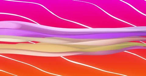 Image of multi coloured layers waving over pink to red background Fotos Stock