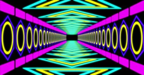 Image of multi coloured neon pattern moving in hypnotic motion on seamless loop Illustrazione stock