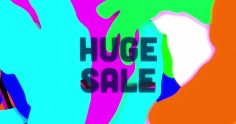 Image of multicolored circular pattern over huge sale text against gradient 写真素材