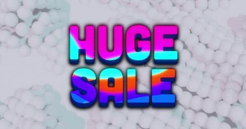 Image of multicolored circular patterns, bubbles in huge sale text against Stock Illustration