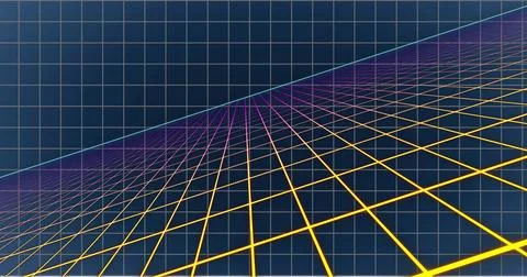 Image of multicolored digital grid pattern moving against black background Stock Photos