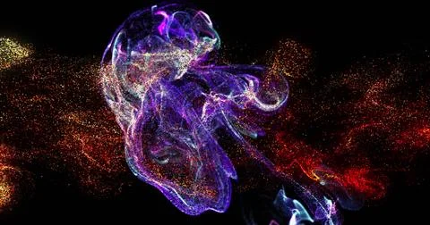 Image of multicolored dots forming dynamic waves patterns against black Stock Photos