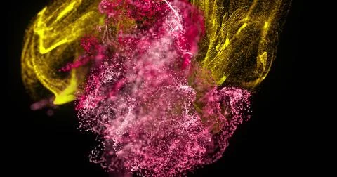 Image of multicolored dots forming dynamic waves against black background 스톡 사진