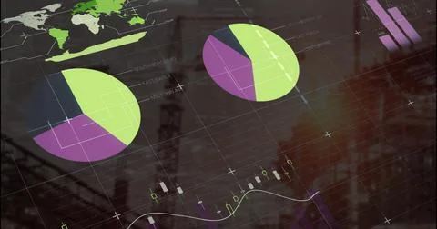 Image of multicolored infographic interface over under construction buildin.. Foto stock