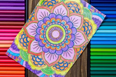 Image of the multicolored pencils, two vertical rows, with bright beautiful Stock Photos