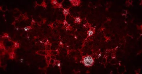 Image of multiple 3d glowing red molecules moving and spinning in seamless loop Stock Illustration