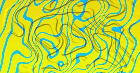 Image of multiple 3d turquoise and yellow glowing liquid shapes waving swirling Stock Illustration