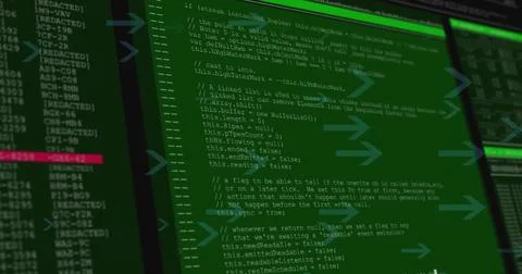Image of multiple arrow icons moving side wards over data processing against Ilustración de archivo