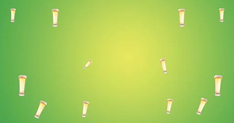 Image of multiple beer glasses over green background Illustrazione stock