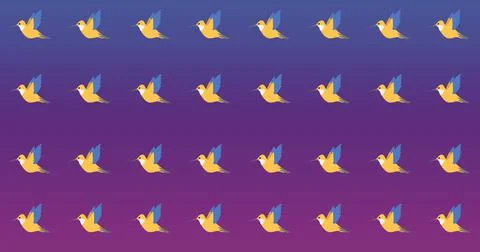 Image of multiple birds over purple background Stockillustratie