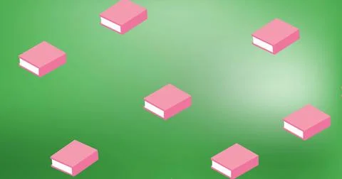 Image of multiple book icons in seamless pattern against copy space on green Stock Photos