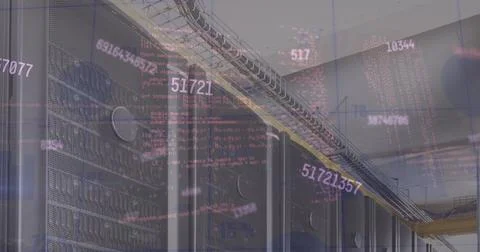 Image of multiple changing numbers and data processing against computer server Stock Photos