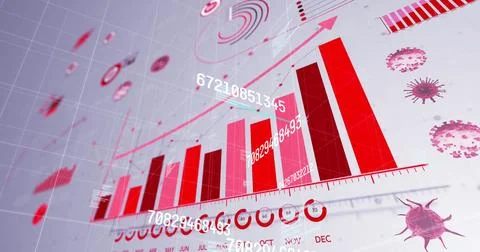Image of multiple changing numbers floating against statistical data processing Stock Illustration