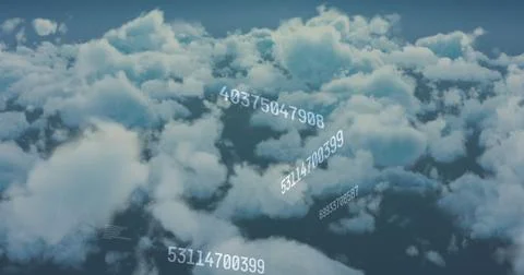 Image of multiple changing numbers floating over clouds in the sky Stock Photos