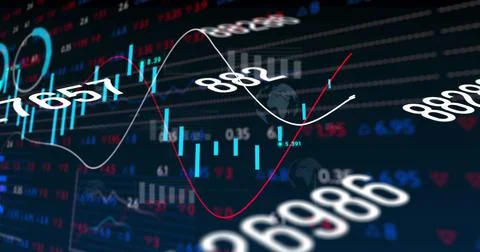 Image of multiple changing numbers over stock market data processing against Stock Illustration