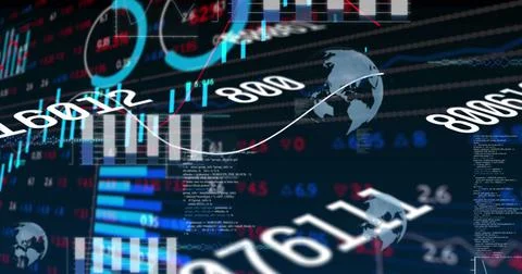 Image of multiple changing numbers over stock market data processing against Stock Illustration