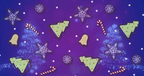 Image of multiple christmas concept icons over two shooting stars forming Stock Illustration