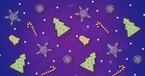 Image of multiple christmas concept icons over two shooting stars forming Stock Illustration