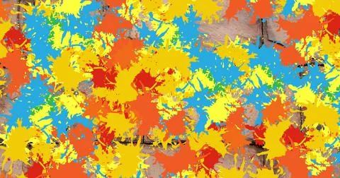 Image of multiple colorful stains over brick wall Illustrazione stock