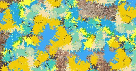 Image of multiple colorful stains over brick wall 스톡 일러스트